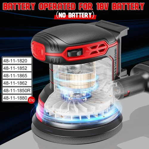 Vista 3 de Lijadora orbital inalámbrica compatible con Milwaukee 18V, lijadora orbital eléctrica con motor sin escobillas de 12000 RPM, lijadora de velocidad