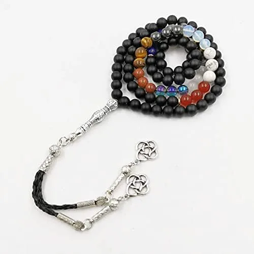 Vista 5 de Tasbih 99 cuentas, 12 tipos de piedras preciosas misbaha ágata lapislázuli, ojo de gato, etc (0.315 in x 99 cuentas)