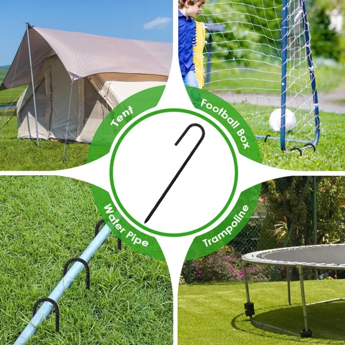 Vista 6 de ERYTLLY Estacas de Varilla Corrugada de 12 Pulgadas con Gancho en J, Estacas de Metal Galvanizado Resistente para Suelo, Barril, Carpa, Juego