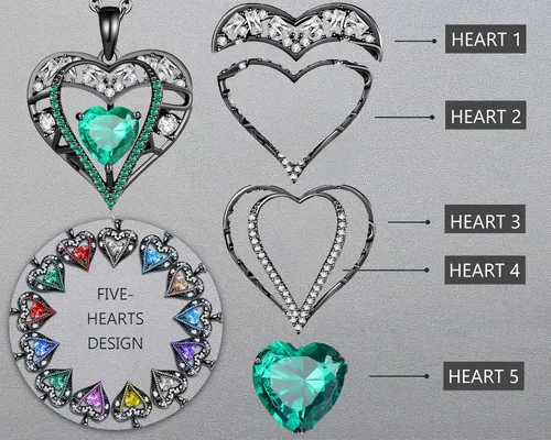 Vista 71 de Collar de cristal de 5 corazones, chapado en oro rosa de 18 quilates, colgante con cadena de plata de ley 925 de 18 + 2 pulgadas, joyería de piedra