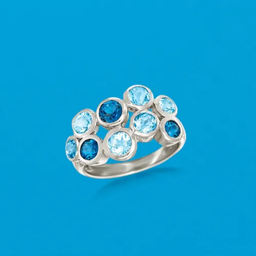 Vista 4 de Ross-Simons Anillo de burbuja de topacio azul tonal de 2.50 qt t en plata de ley