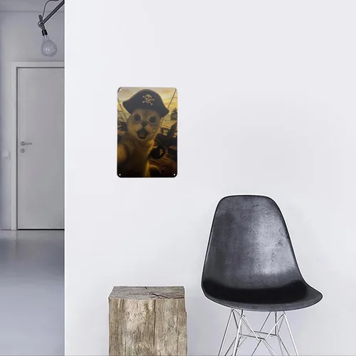 Vista 4 de Ydeaom - Divertido arte de pared de metal con diseño de gato, letrero de hojalata vintage con marco retro, póster de animales caprichosos para bar