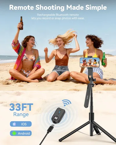 Vista 4 de TECKNET Trípode de teléfono de 71 pulgadas y palo para selfie, soporte de trípode portátil extensible para teléfono celular con control remoto