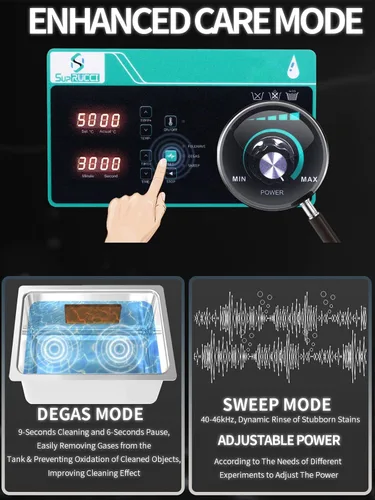 Vista 3 de Limpiador ultrasónico de 3 litros con potencia y barrido ajustables, máquina de limpieza ultra sónico de 120 W, temporizador digital y calentador