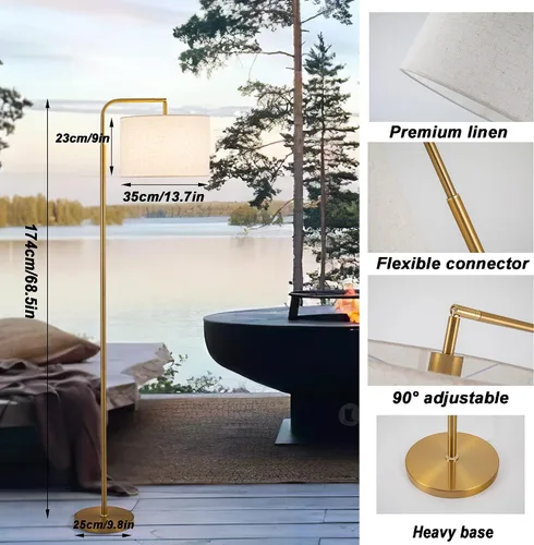 Vista 6 de Lámpara de pie inalámbrica regulable que funciona con pilas con control remoto Lámpara de pie de arco con cabeza ajustable para dormitorio y sala