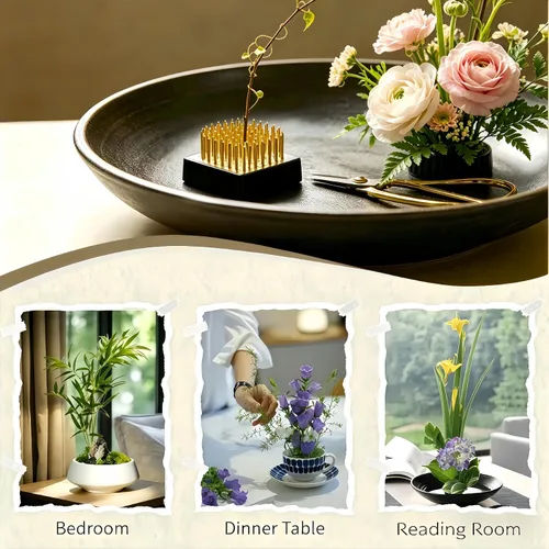 Vista 3 de Juego de 3 ranas de flores japonesas Ikebana Arreglo floral Kenzan, 2.4 pulgadas redonda rana floral moribana + 1.6 pulgadas cuadrado Ikebana