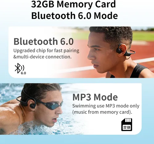 Vista 3 de Auriculares de natación de conducción ósea, IP68 impermeable reproductor MP3 incorporado memoria 32G, auriculares de natación subacuáticos