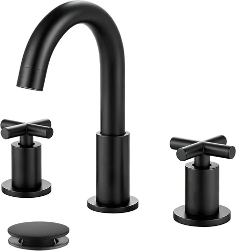Vista 13 de gotonovo Grifo de baño de 3 agujeros de 8 pulgadas, grifo de tocador para fregadero de baño, 2 manijas cruzadas, lavabo de montaje en cubierta