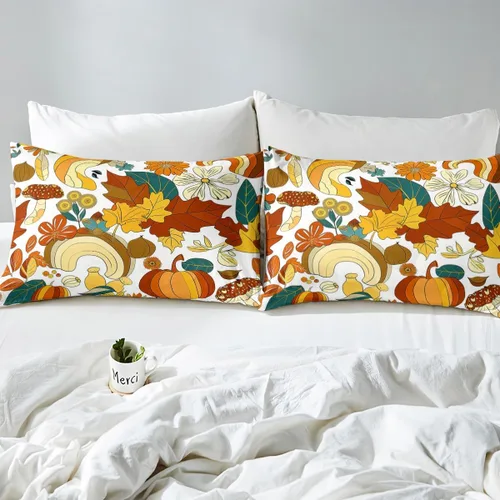 Vista 6 de Juego de sábanas ajustadas estilo 70s hippie retro para cama individual, juego vintage de otoño con hojas florales para niños y niños, juego de ropa