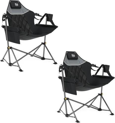 Vista 11 de TIMBER RIDGE Silla de camping hamaca con respaldo ajustable, hamaca plegable resistente que soporta 300 libras, silla hamaca portátil para camping