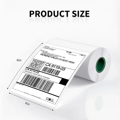 Vista 2 de JADENS 2 rollos de papel térmico para etiquetas, 4 x 6 pulgadas, compatible con C10 blanco-2Rolls