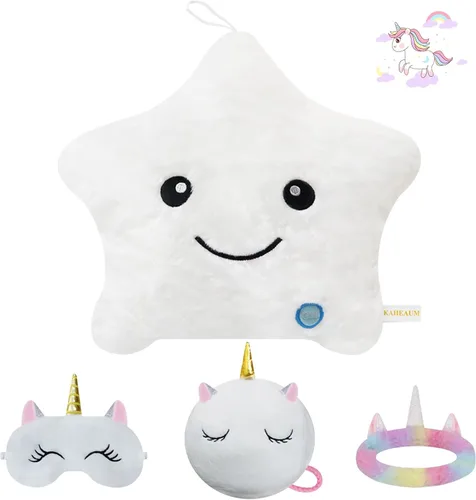 Vista 20 de Glow Star - Almohada con luz LED de noche, animales de peluche para niñas y niños, almohadas de peluche para adultos y niños, para fiestas