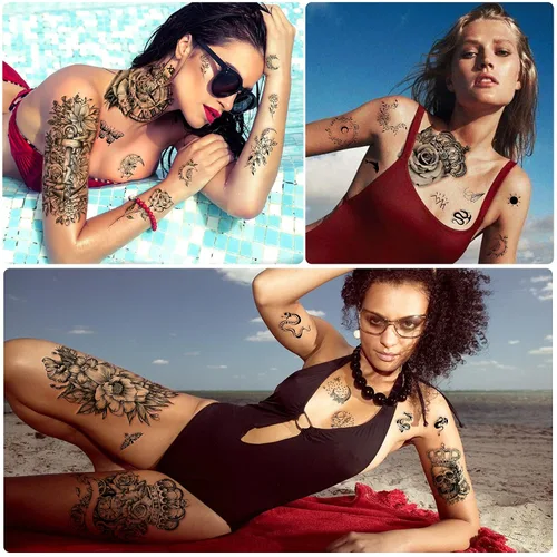 Vista 4 de Yazhiji 49 hojas de flores grandes Butterfies corona, tatuajes temporales impermeables para mujeres y niñas, tatuajes falsos para niños o adultos
