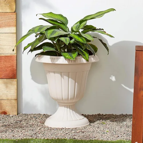 Vista 4 de Arcadia Garden Products PL20BG Maceta Urna Clásica Tradicional de Plástico Interior/Exterior, 10" x 12", Beige