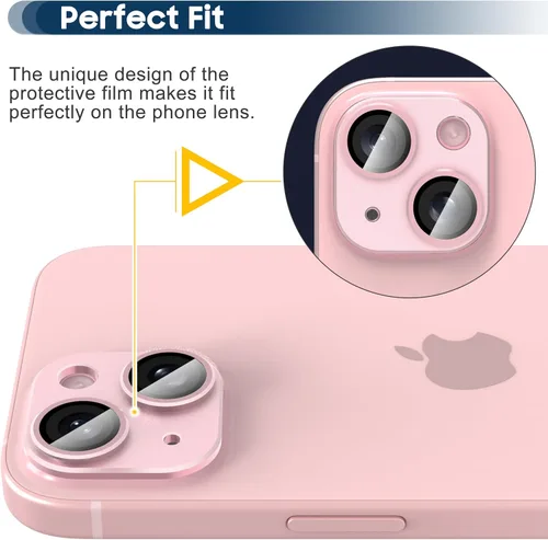 Vista 5 de Suoman Protector de lente de cámara para iPhone 15 de 6.1 pulgadas/15 Plus de 6.7 pulgadas, [metal fresco] Funda protectora de vidrio templado