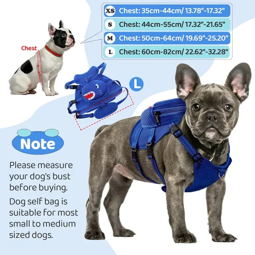 Vista 3 de Arnés para perro con mochila, arnés ajustable para perros pequeños y medianos, mochilas transpirables sin tirones para perros, para viajes