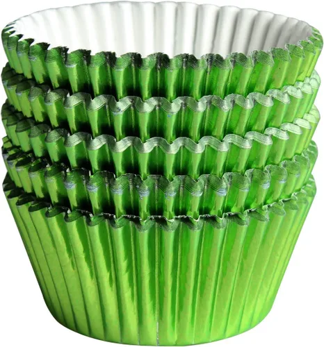 Vista 19 de Forros para cupcakes de papel de aluminio negro, 100 tazas de papel metálico para hornear para fiestas de cumpleaños, bodas o baby showers