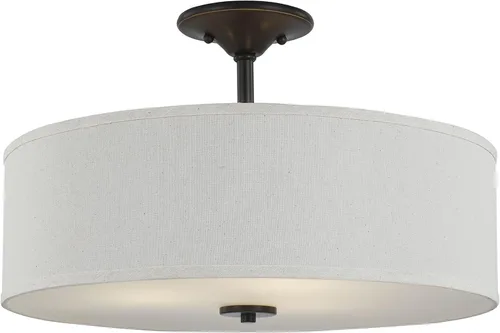Vista 3 de Progress Lighting Inspire - Luz semiempotrada de tela de 3 luces, bronce Bronce antiguo con pantalla de lino blanco roto