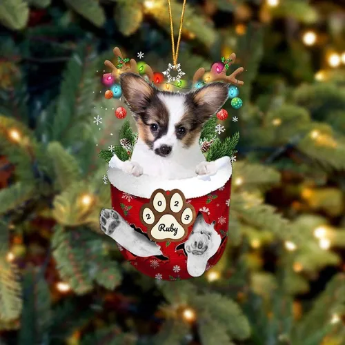 Vista 217 de Adornos personalizados de Pug cervatillo – Decoración personalizada para árbol de Navidad con patas de bolsillo de nieve