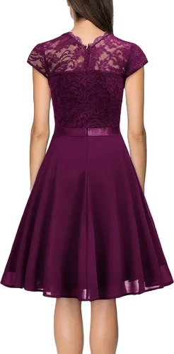 Vista 2 de MISSMAY Vestido de fiesta formal de gasa con volantes y encaje vintage para mujer