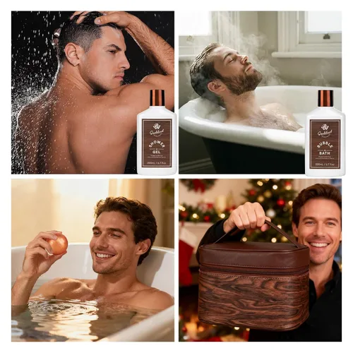 Vista 4 de Juego de 21 cestas de regalo de sándalo para el baño y el cuidado del cuerpo para hombres, regalos del día del padre para papá, juego de regalo