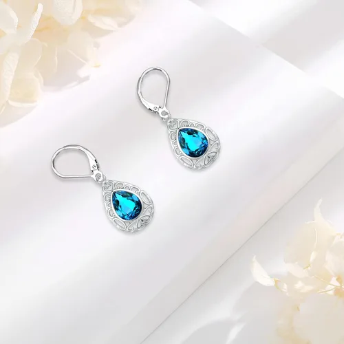 Vista 157 de Aretes colgantes de plata de ley con diseño de árbol de la vida, flor, abeja, animales, gato, colibrí, piedra lunar, turquesa, aretes con cierre