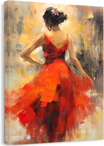 Vista 10 de GLOKAKA Pintura de niña bailarina, arte de pared para baño, abstracto, azul oscuro, brillante, sin espalda, vestido para niña, bailarina, lienzo