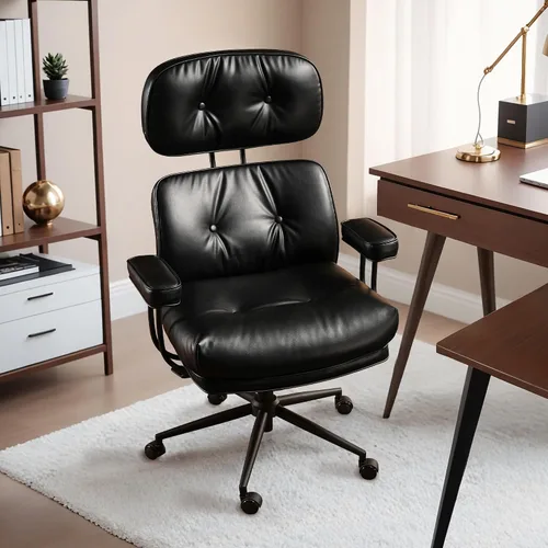 Vista 8 de HOOOWOOO Silla de Oficina Ergonómica, Silla de Escritorio Moderna de Computadora de Media Siglo, Silla Ejecutiva Cómoda con Asiento Extra Ancho