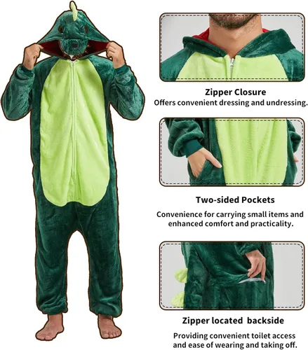 Vista 6 de QUCH Disfraz de una sola pieza para adultos, disfraz unisex de animales para adultos, disfraz de Halloween, enterizo para adultos, pijama