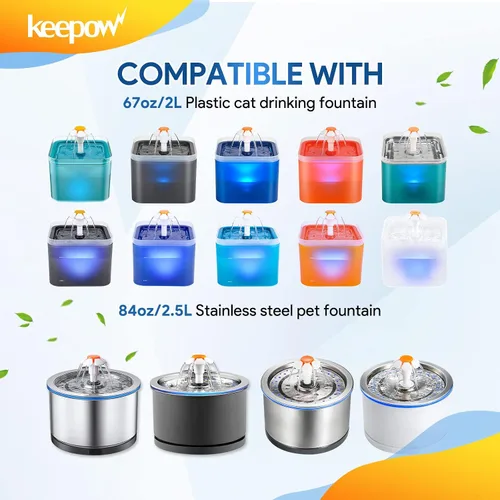 Vista 2 de KEEPOW Filtro de fuente para mascotas de repuesto para 67 oz/2L y 84 oz/2.5 L, paquete de 6 filtros de fuente para gatos compatibles con plástico