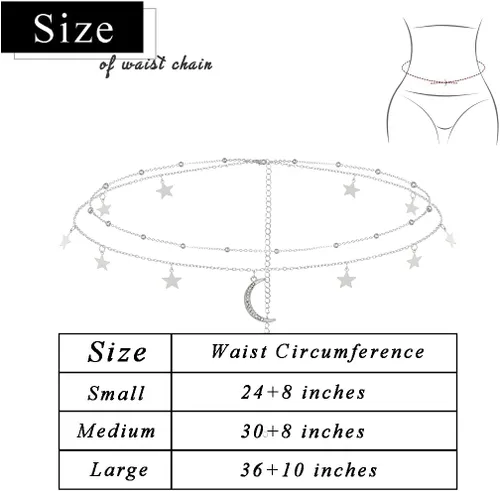 Vista 3 de Layered Moon Star Belly Chain Beads Waist Chain SilverGold Body Chain Jewelry Accessories for Women and Girls