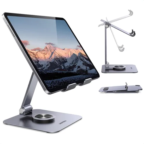 Vista 8 de UGREEN Soporte para tablet para escritorio con base giratoria de 360°, soporte de aluminio ajustable de múltiples ángulos, accesorios para el hogar