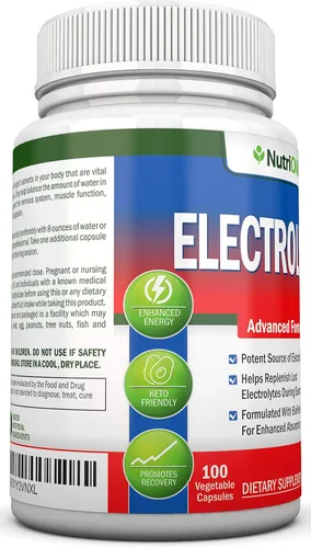 Vista 4 de Electrolitos – 100 cápsulas naturales de reemplazo de electrolitos – Píldoras aptas para dieta cetogénica premium – Sin azúcar – Ideal