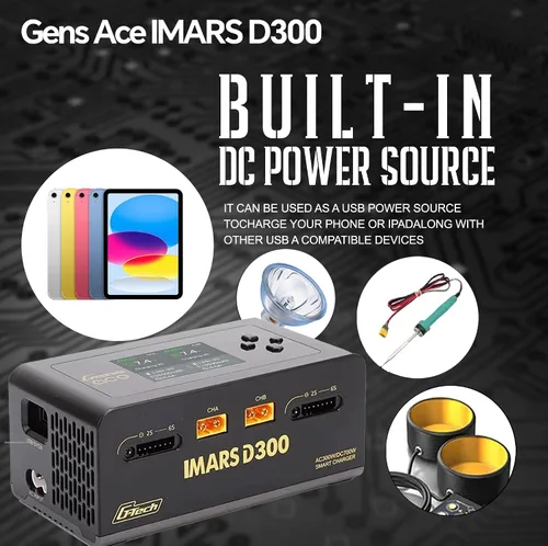 Vista 6 de IMARS D300 Gens Ace Lipo Cargador de batería G-Tech Series Smart Dual Lipo Balance Cargador AC 300W DC 700W (350W* 2) Cargador de doble canal 16A