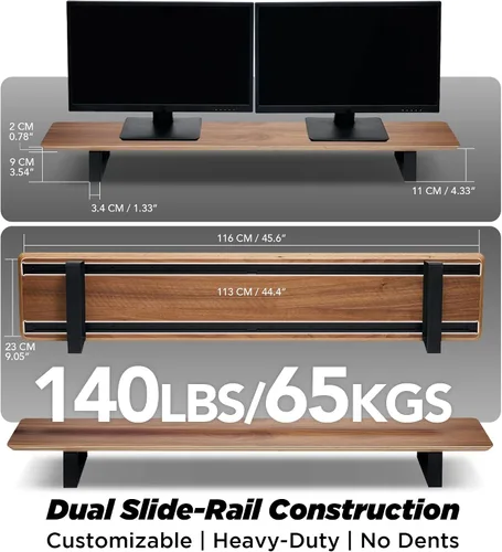 Vista 4 de ULTRARM Moodular - Soporte de Monitor de Madera de 45.6" (116cm) Organizador de Escritorio Grande con Rieles Deslizantes de Metal para Cajón