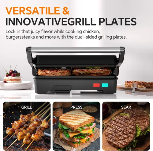 Vista 5 de Panini - Parrilla de prensa, sandwichera de 1000 W con placas revestidas antiadherentes, abre 180 grados para cualquier tamaño de alimentos