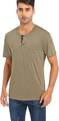 Vista 3 de Camisas Henley casuales de manga corta para hombre, con botones y bolsillo