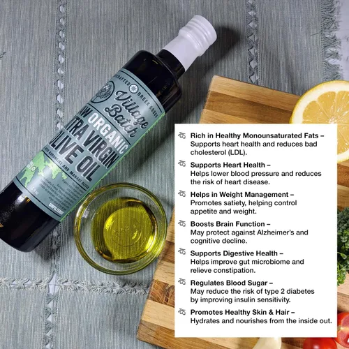 Vista 6 de Village Batch Aceite de oliva virgen extra orgánico crudo, AOVE prensado en frío y sin filtrar, auténtico aceite de oliva griego, rico sabor