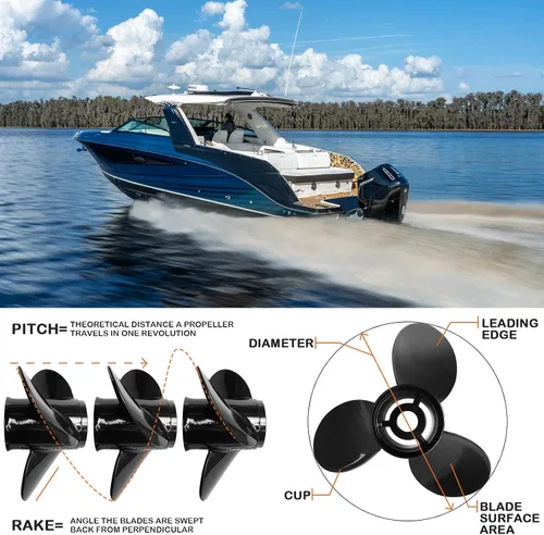 Vista 5 de NOVINO Hélice para barco Mercruiser Alpha One/Bravo One y motores fueraborda Mercury 135-300HP 2 y 4 tiempos, hélice de aluminio para barcos 15