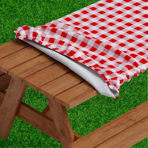 Vista 12 de Sorfey Mantel de picnic ajustado con elástico, vinilo con reverso de franela, se adapta a mesa de 48 x 24 pulgadas, rectangular, a prueba de agua