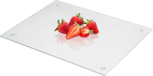 Vista 8 de Tabla de cortar de vidrio templado para cocina, tabla de cortar pequeña de vidrio de 12 x 8 pulgadas, tablas de cortar transparentes con pie