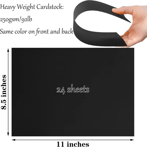 Vista 2 de 24 hojas de papel de cartulina negro de 8,5 x 11 pulgadas para tarjetas DIY, invitaciones, álbumes de recortes y otras manualidades (250 gsm/92 lb)