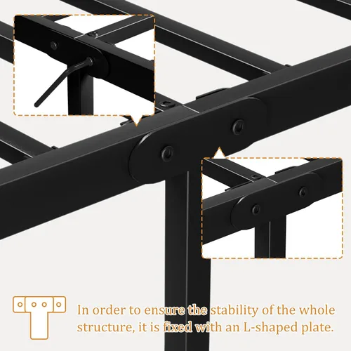 Vista 9 de VECELO Base de cama de plataforma de metal tamaño individual con cabecera y estribo, base de colchón de soporte de listones resistentes, no necesita