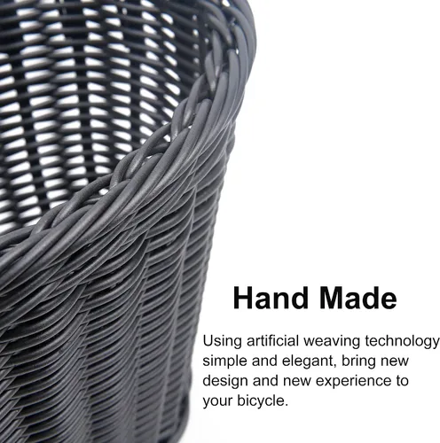 Vista 5 de Cestas de plástico tejidas para bicicletas, cesta delantera en forma de D para bicicleta Contenedor de almacenamiento para manillar con 2 correas