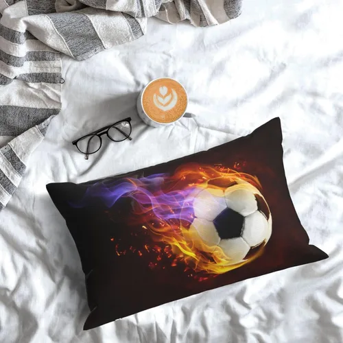 Vista 7 de Fundas de almohada de fútbol con estampado de fuego para deportes, para niños, niñas, mujeres, 30 x 20 pulgadas, fundas decorativas con cremallera