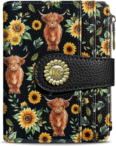 Vista 12 de Kelvoris Cartera pequeña Rfid para mujer, plegable, con cremallera, bolsillo para monedas, piel sintética, compacto, para tarjetas de crédito