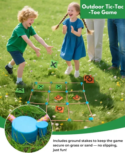 Vista 3 de Juego gigante 2 en 1 de Tic Tac Toe y Can Toss - Juegos al aire libre para niños y familia, patio trasero e interior juego de fiesta con bolsas