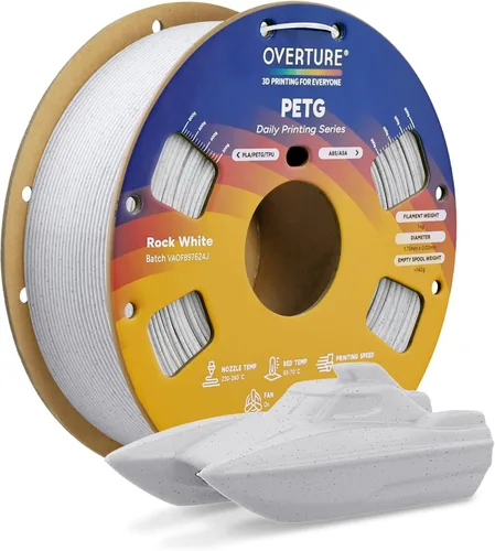 Vista 53 de OVERTURE - Filamento PETG de 1/16 de pulgada (1.75 mm) para impresora 3D y FDM, bien enrollado, duradero, carrete de 4.4 libras, dureza firme