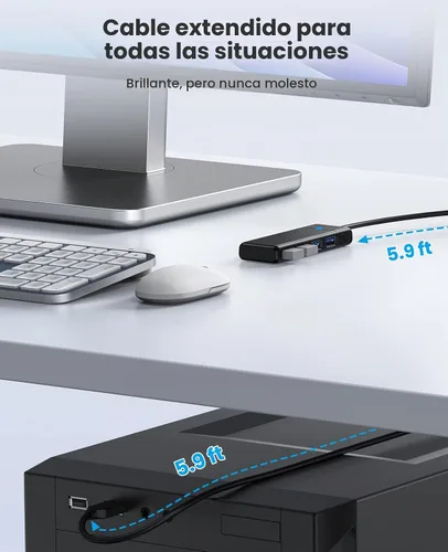 Vista 9 de ORICO Hub USB 3.0, concentrador USB de 4 puertos con cable de 6 pies de largo, divisor USB ultra delgado para laptop MacBook Pro, iMac, Surface Pro