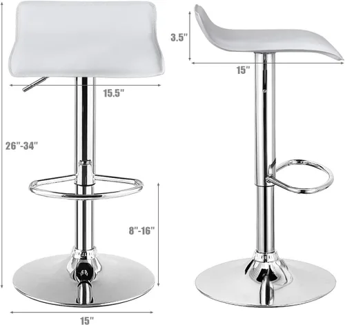 Vista 3 de NAFORT Juego de 2 taburetes de bar giratorios de altura ajustable sin espalda, de piel sintética y base cromada, sillas de bar modernas para Blanco